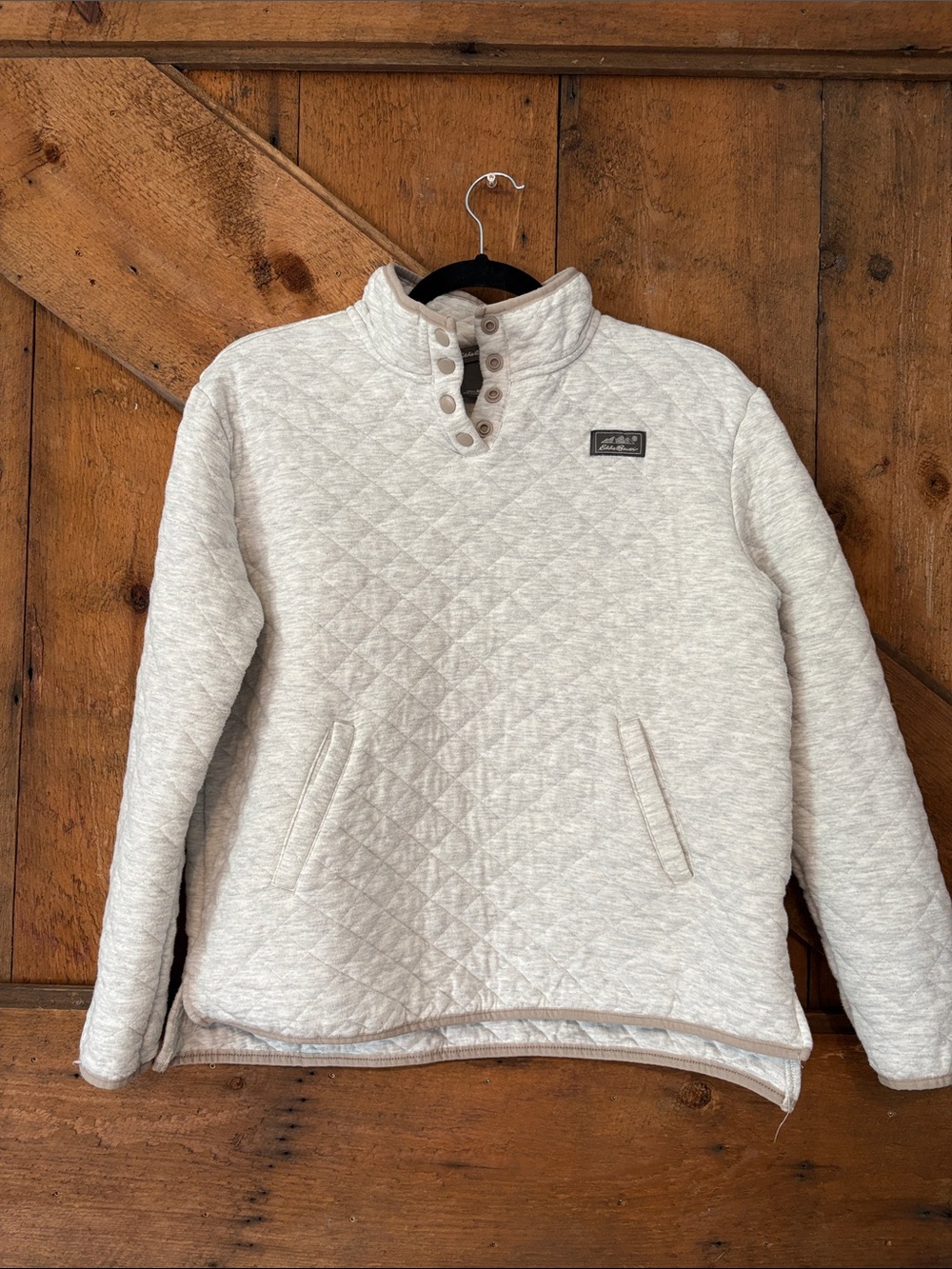 Eddie Bauer Women Cream Quilted Snap-Front Pullover Jacket Size M
